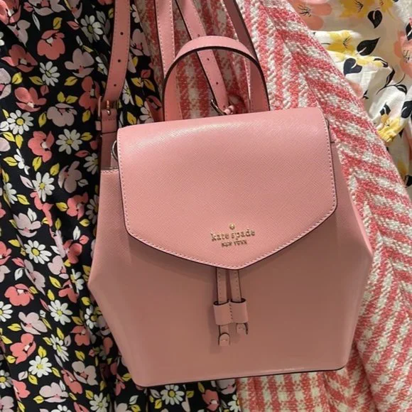 Kate Spade Lizzie Medium Flap Backpack Bright Carnation - Picture 1 of 16